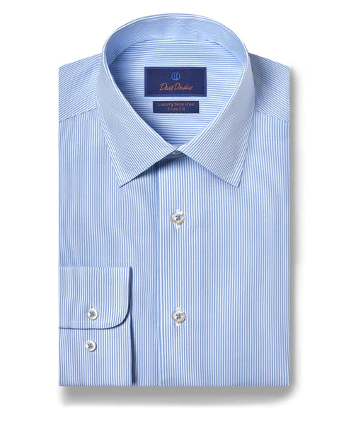 white christmas dresses David Donahue Men's Trim Fit Textured Twill Dress Shirt - Blue - Size 15 32/33 main image 0