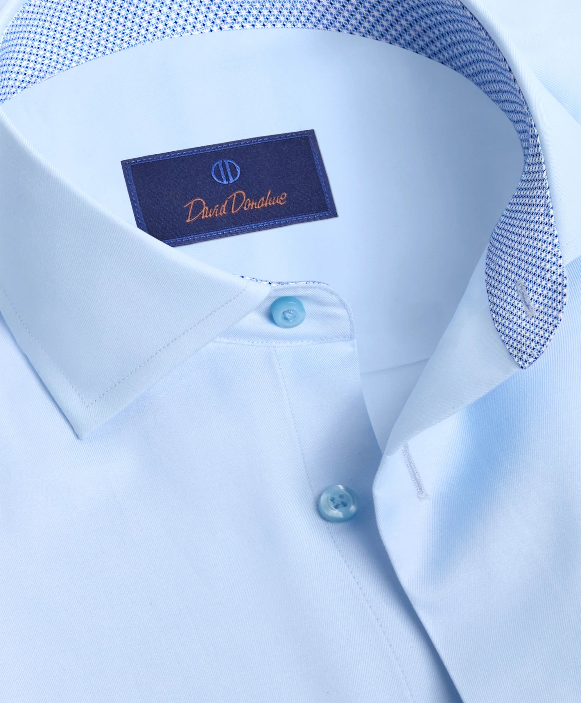 David Donahue - Sky Twill Contrast Dress Shirt - Trim
