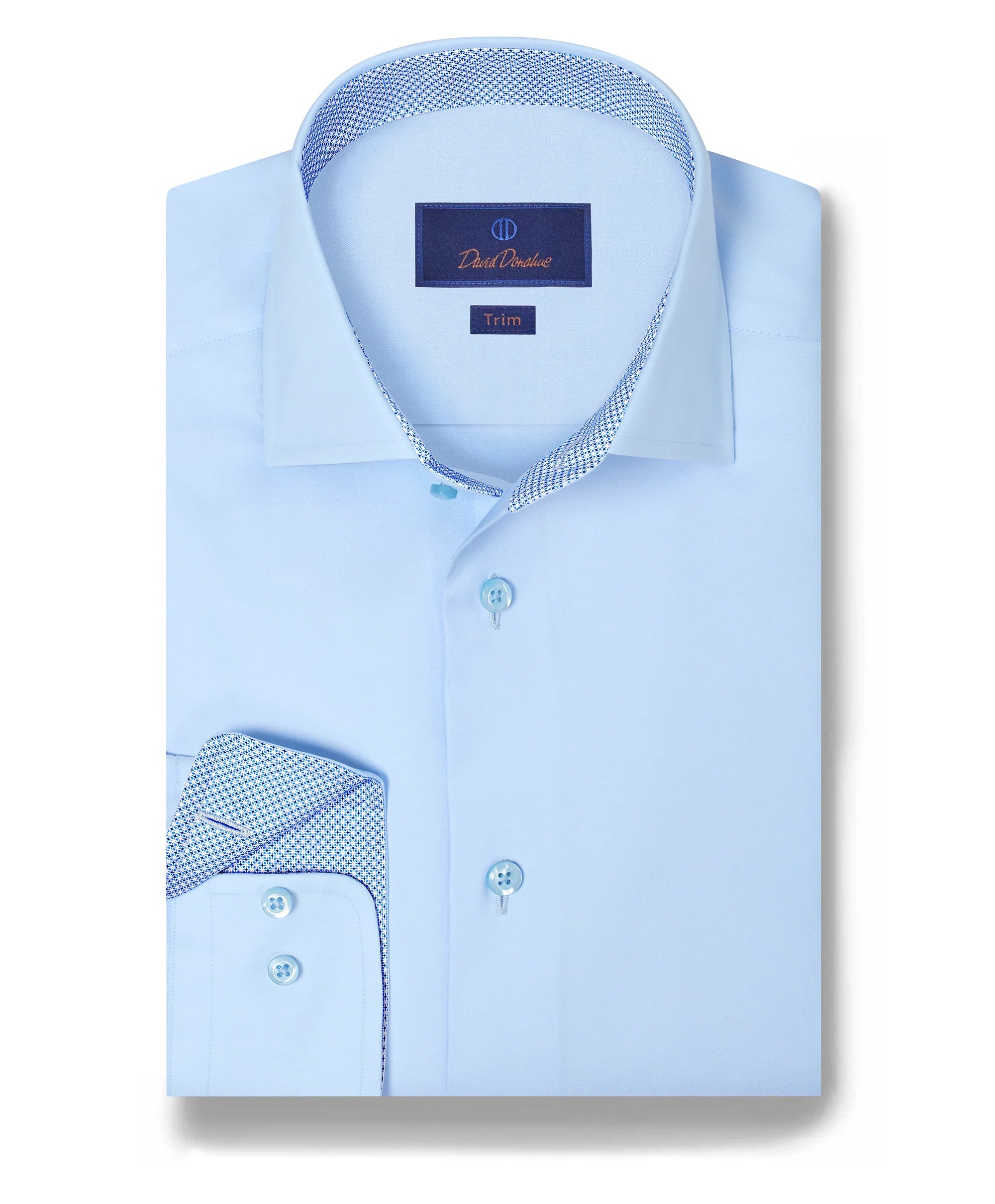 David Donahue - Sky Twill Contrast Dress Shirt - Trim
