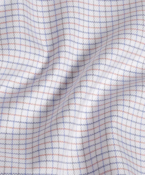 David Donahue - White & Orange Dobby Check Dress Shirt
