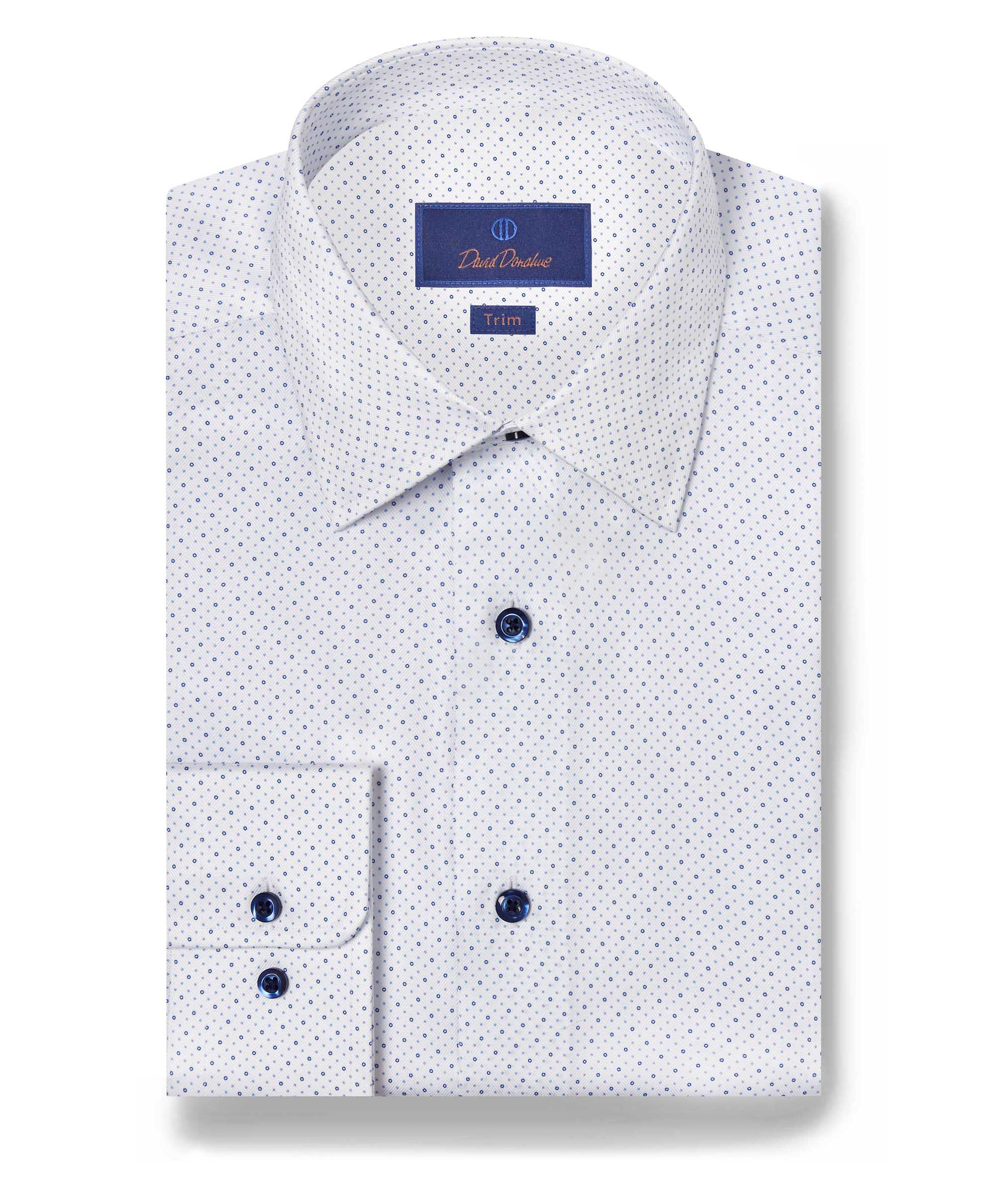 David Donahue - White & Blue Mini Dot Dress Shirt