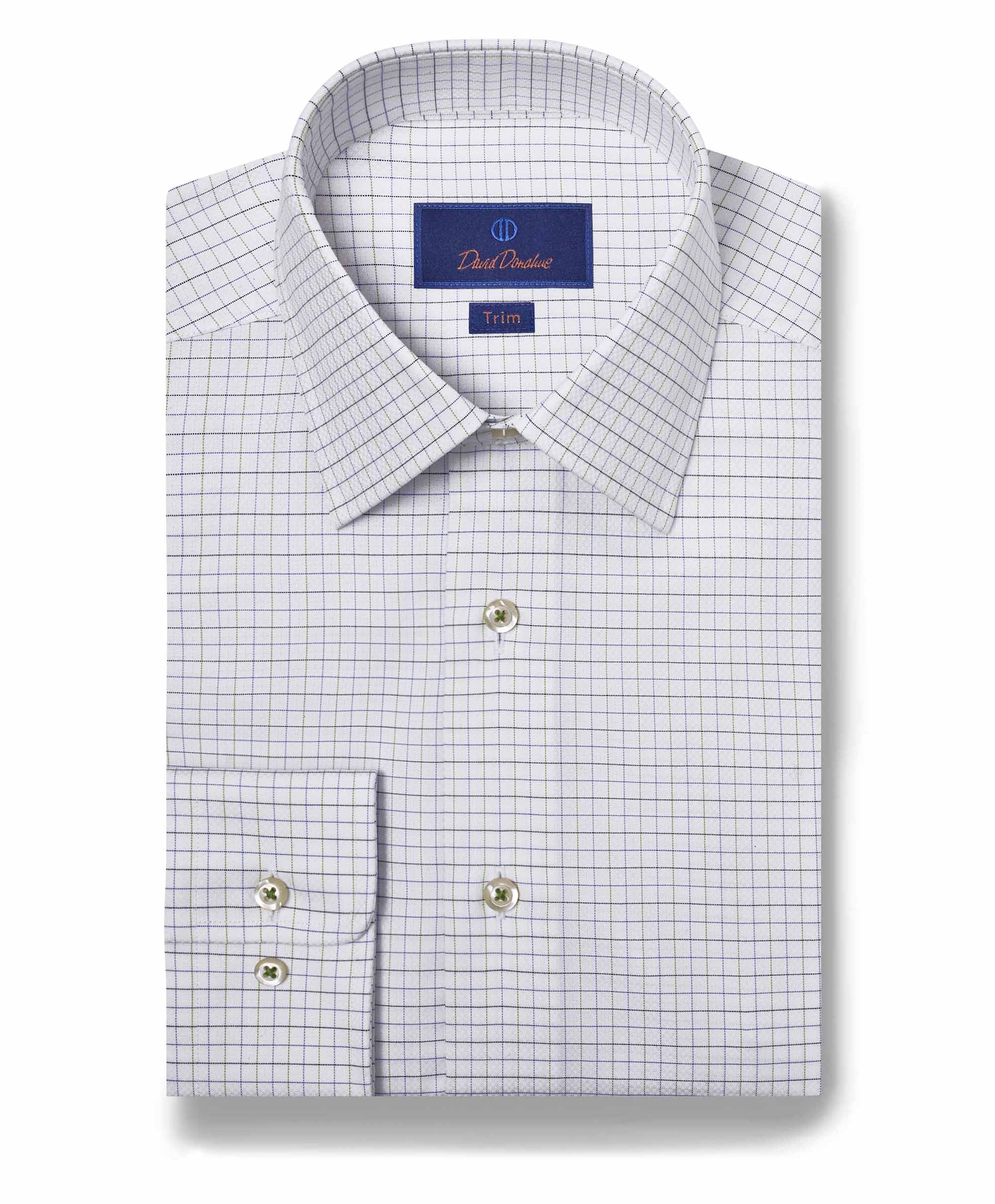 David Donahue - White & Grass Tattersall Check Dress Shirt