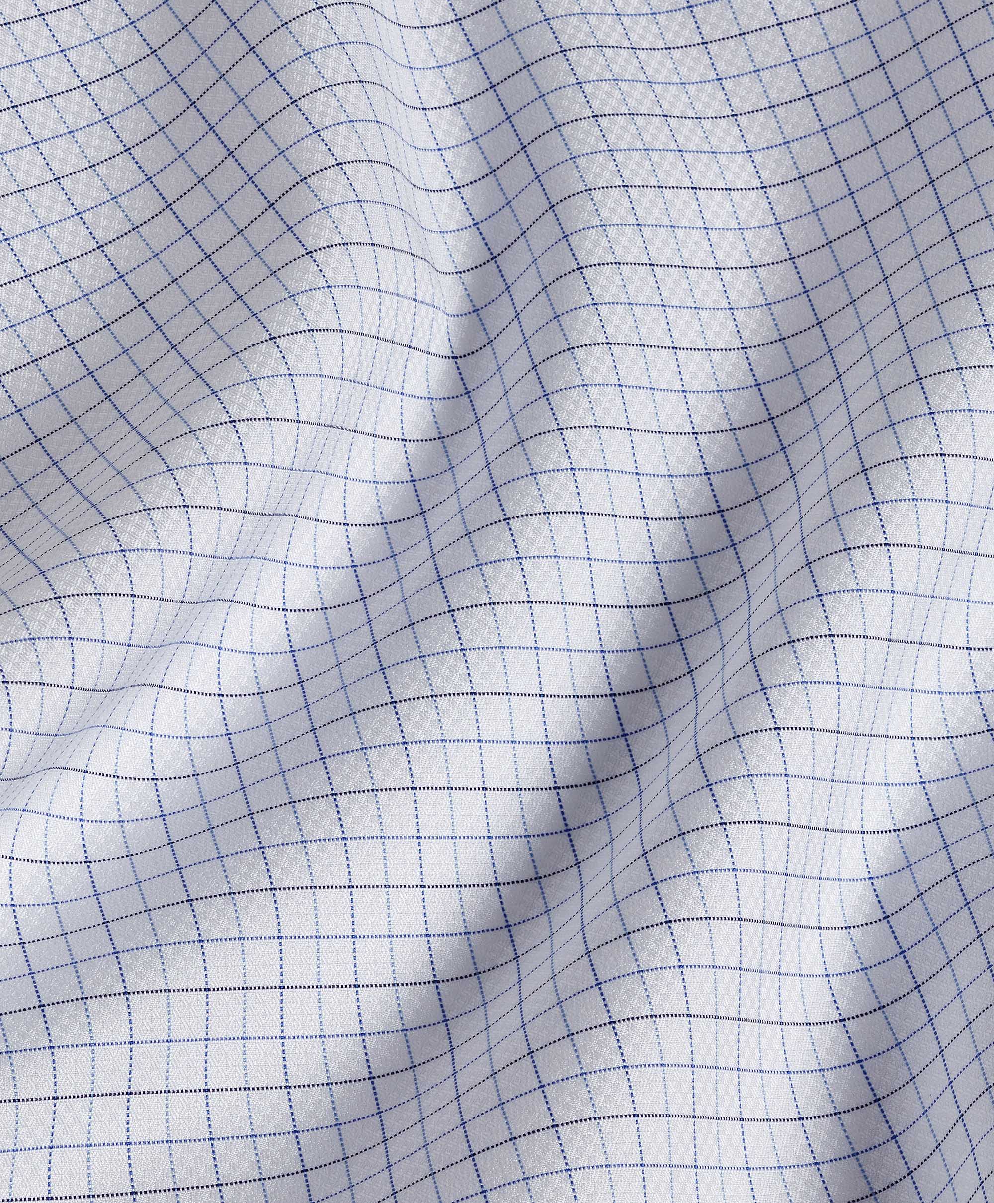 David Donahue - White & Blue Tattersall Check Dress Shirt