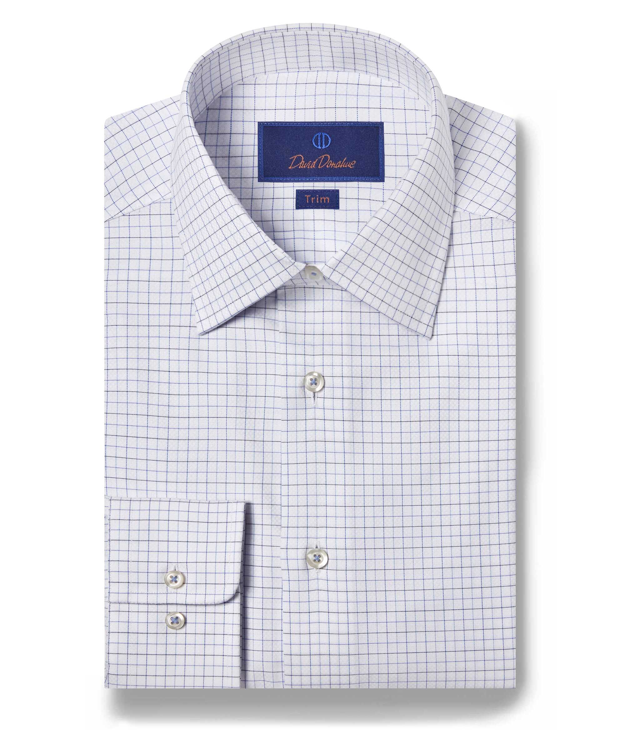 David Donahue - White & Blue Tattersall Check Dress Shirt