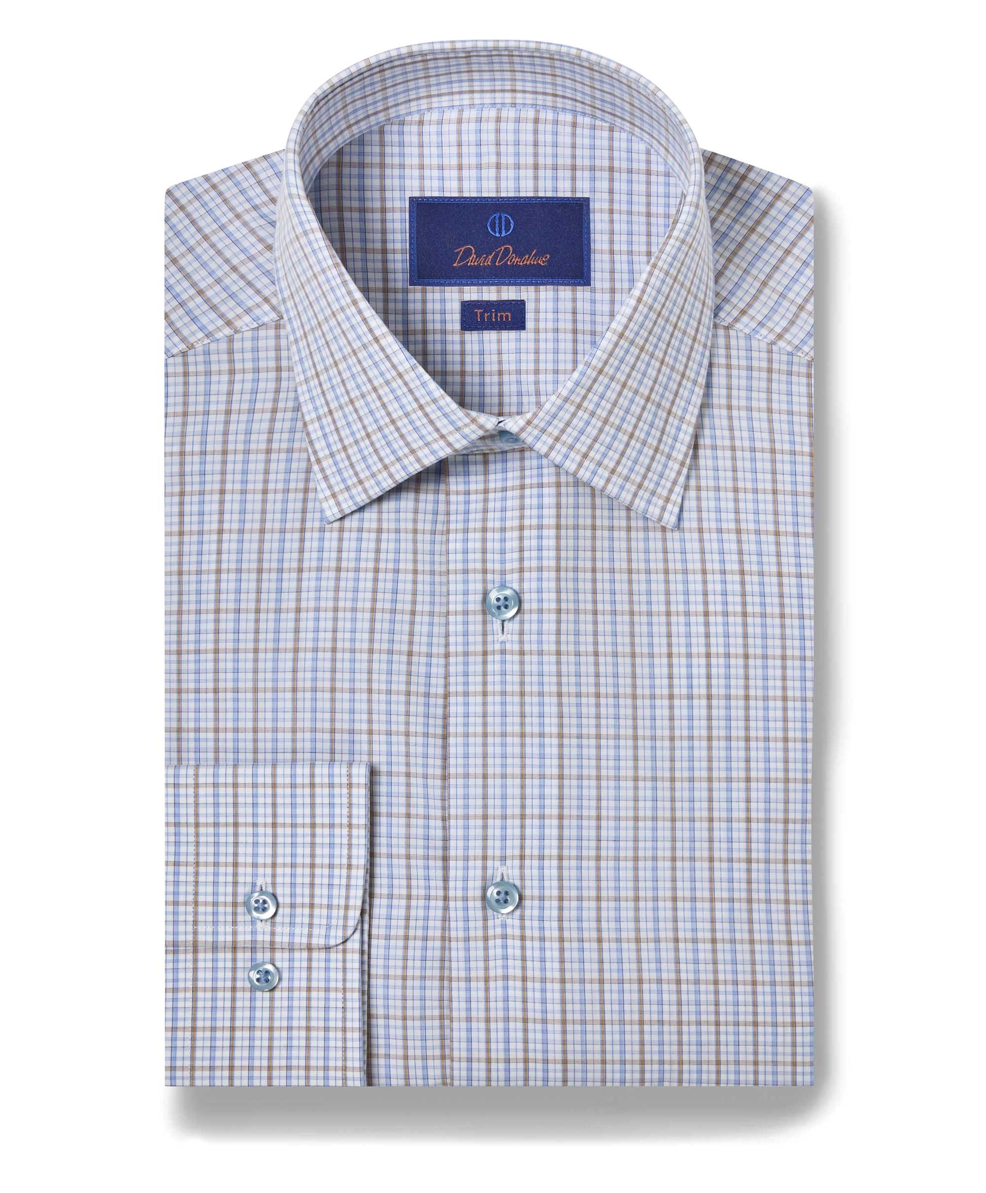 David Donahue - Blue & Dune Poplin Check Dress Shirt