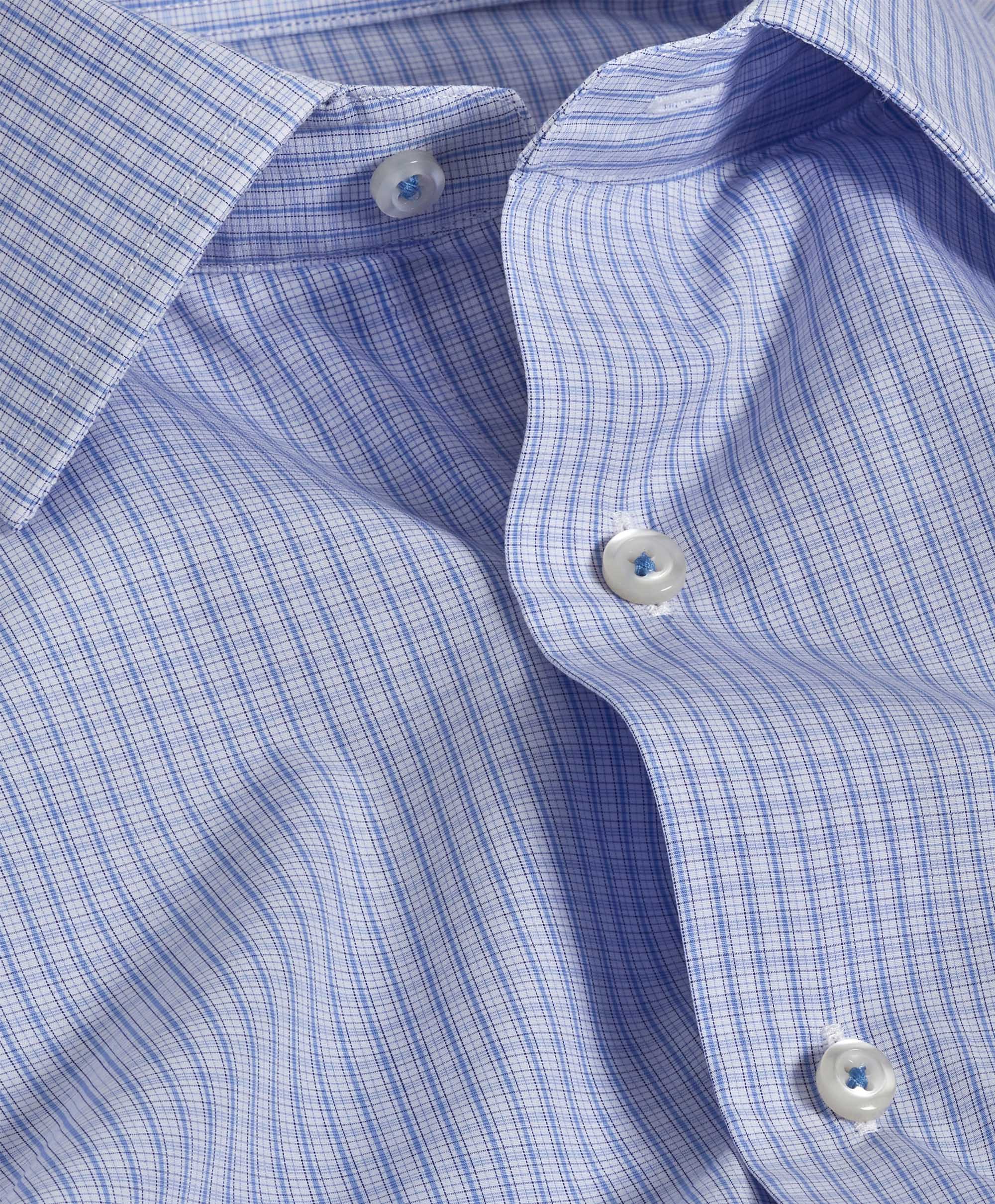 David Donahue - White & Blue Mini Plaid Dress Shirt