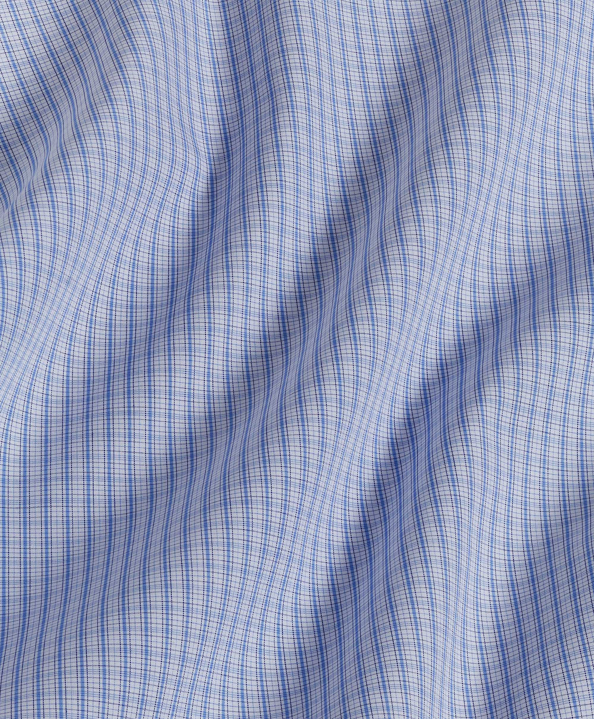 David Donahue - White & Blue Mini Plaid Dress Shirt