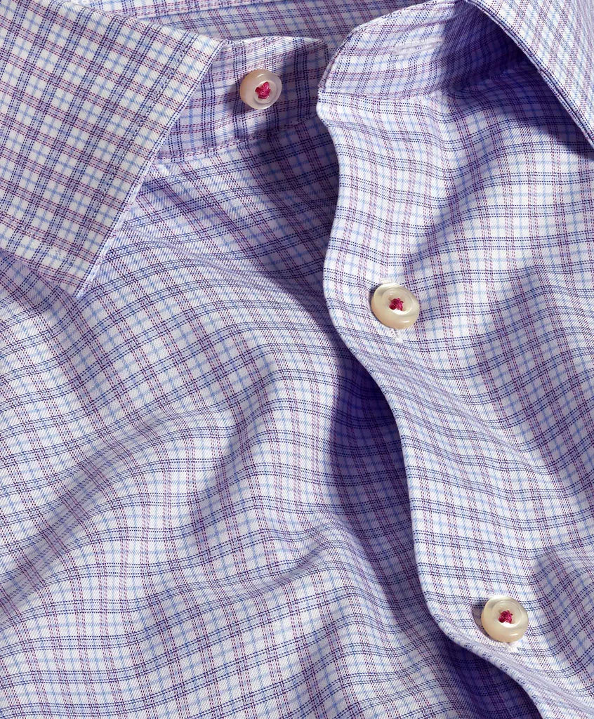 David Donahue - Sky & Berry Twill Check Dress Shirt