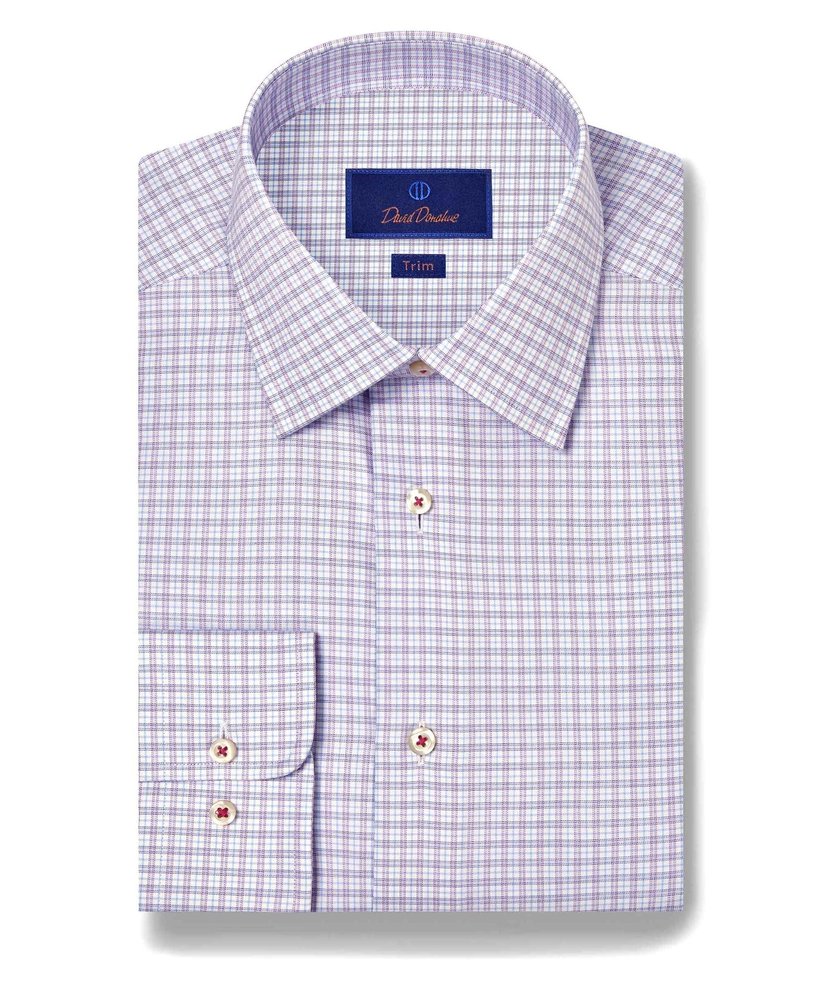 David Donahue - Sky & Berry Twill Check Dress Shirt
