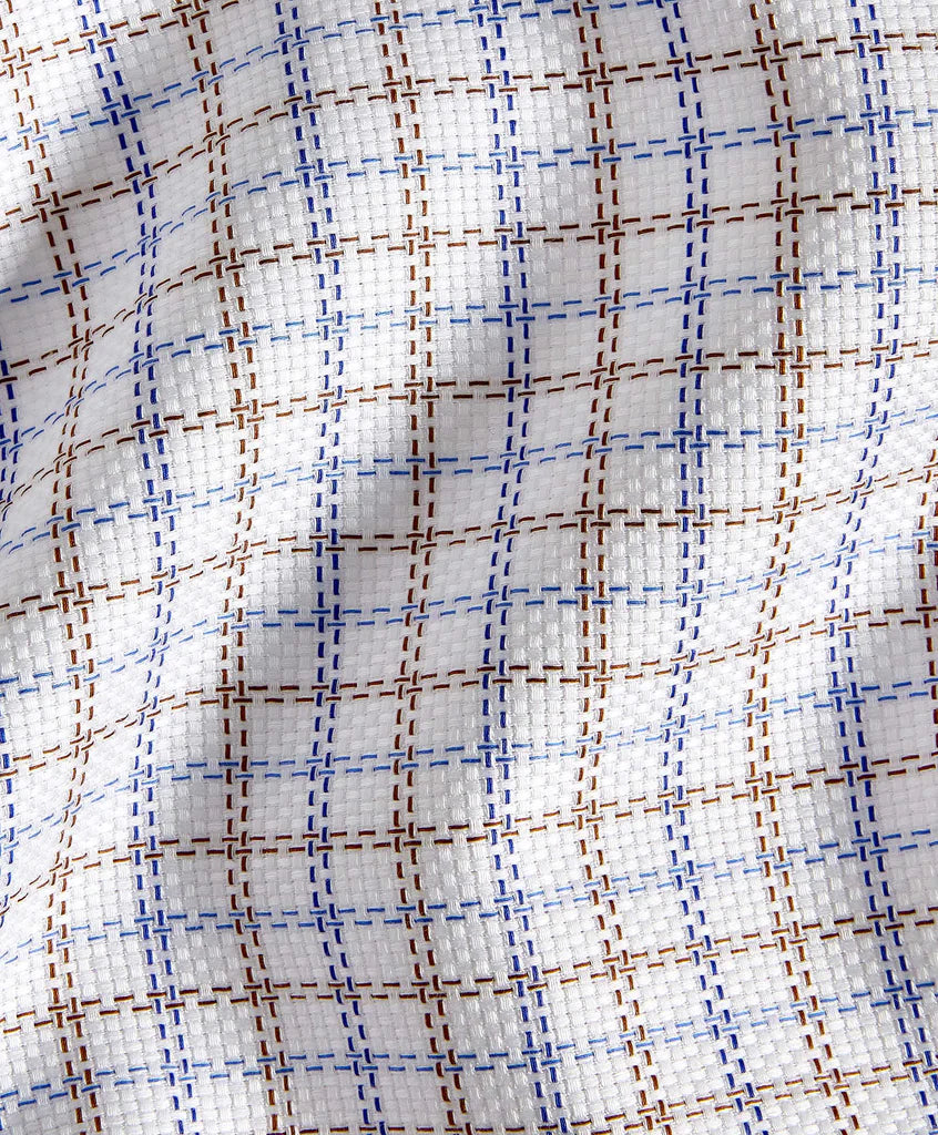 David Donahue - Blue & Brown Textured Check Dress Shirt