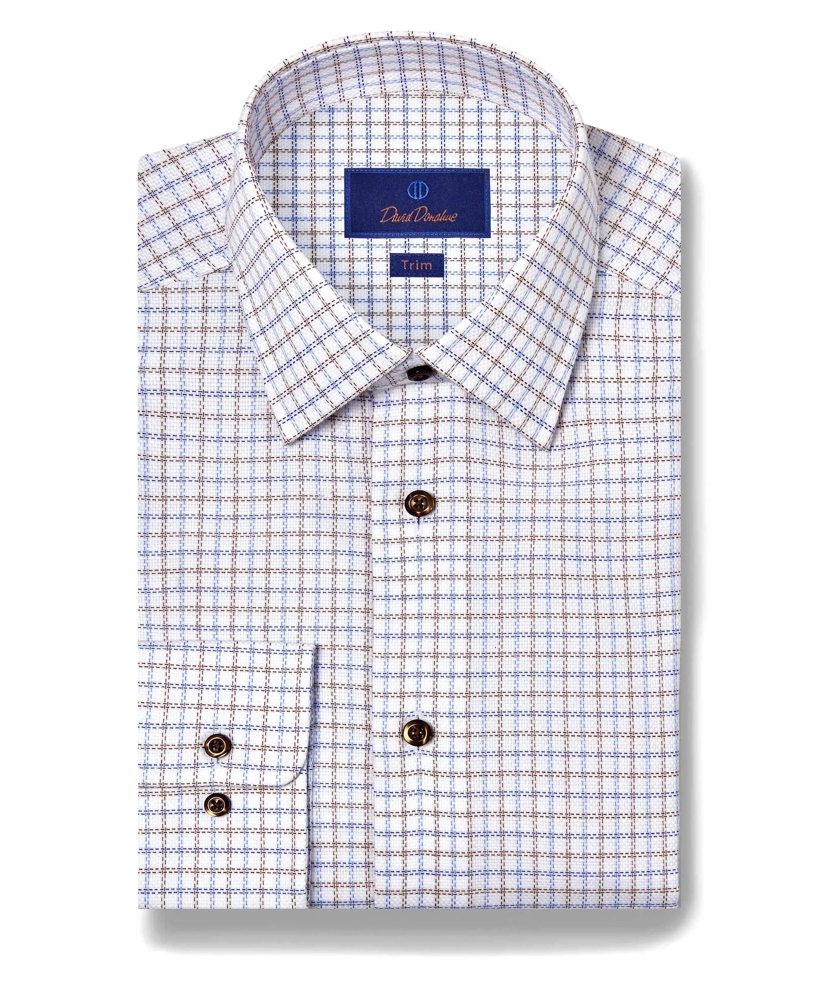David Donahue - Blue & Brown Textured Check Dress Shirt