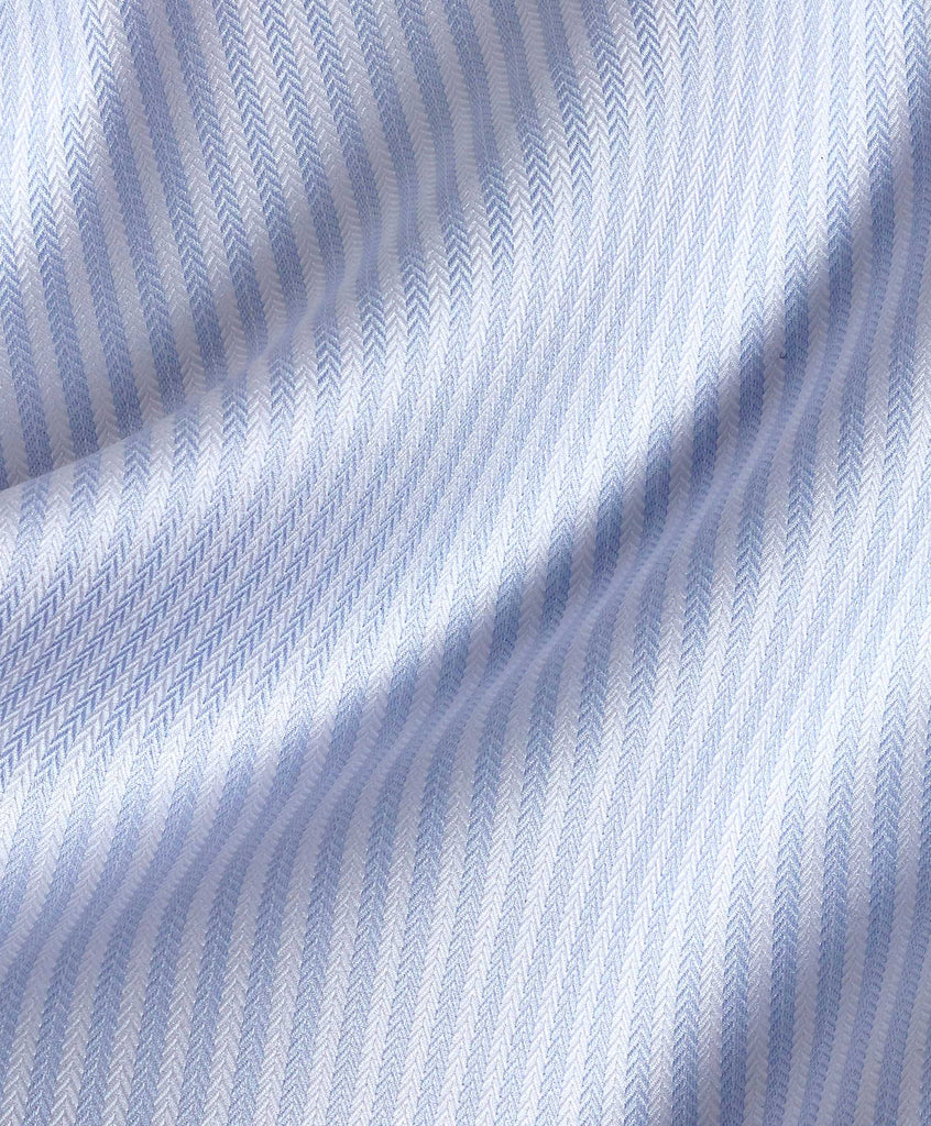 David Donahue - White & Sky Herringbone Stripe Dress Shirt