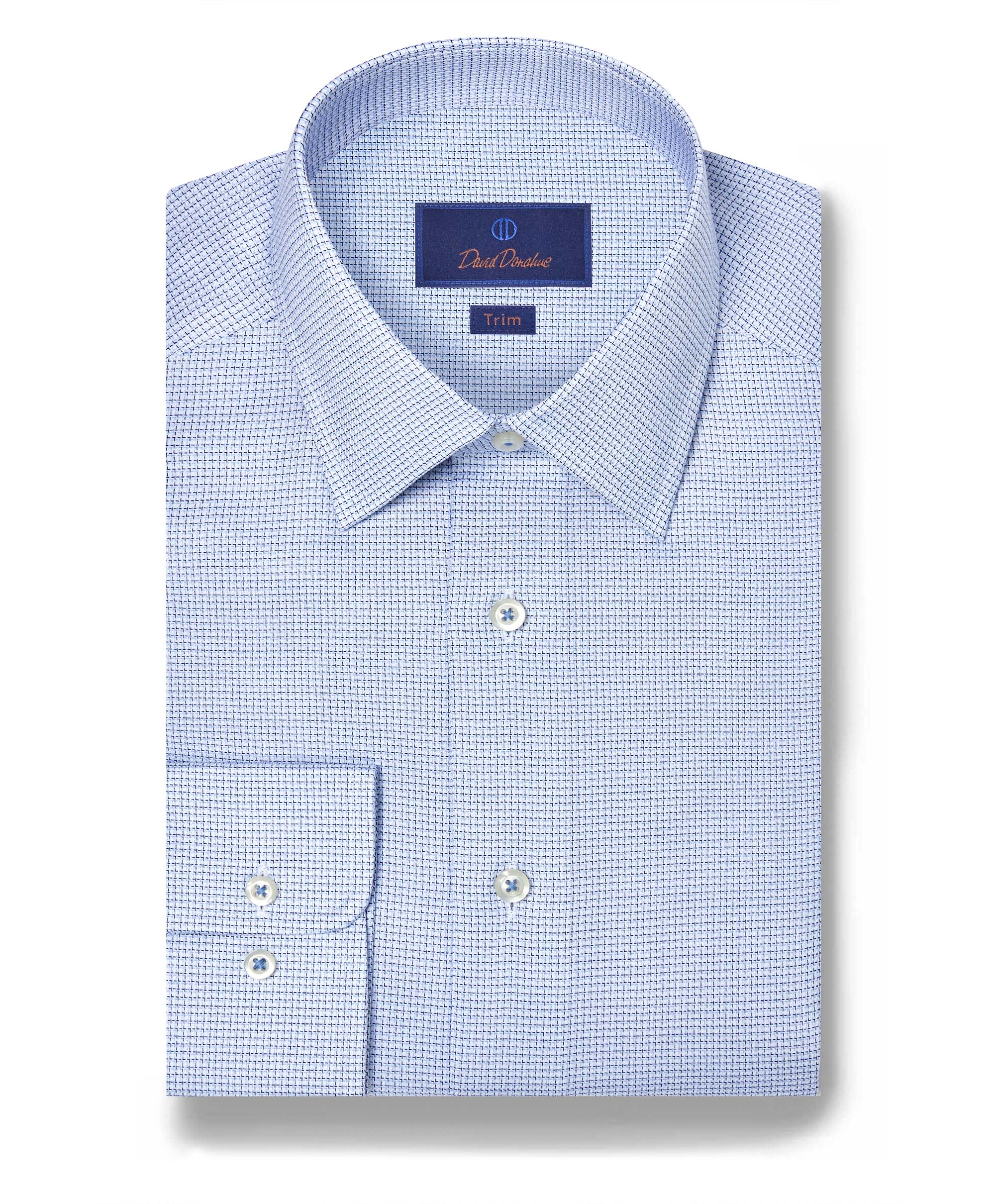 David Donahue - White & Blue Check Stretch Dress Shirt
