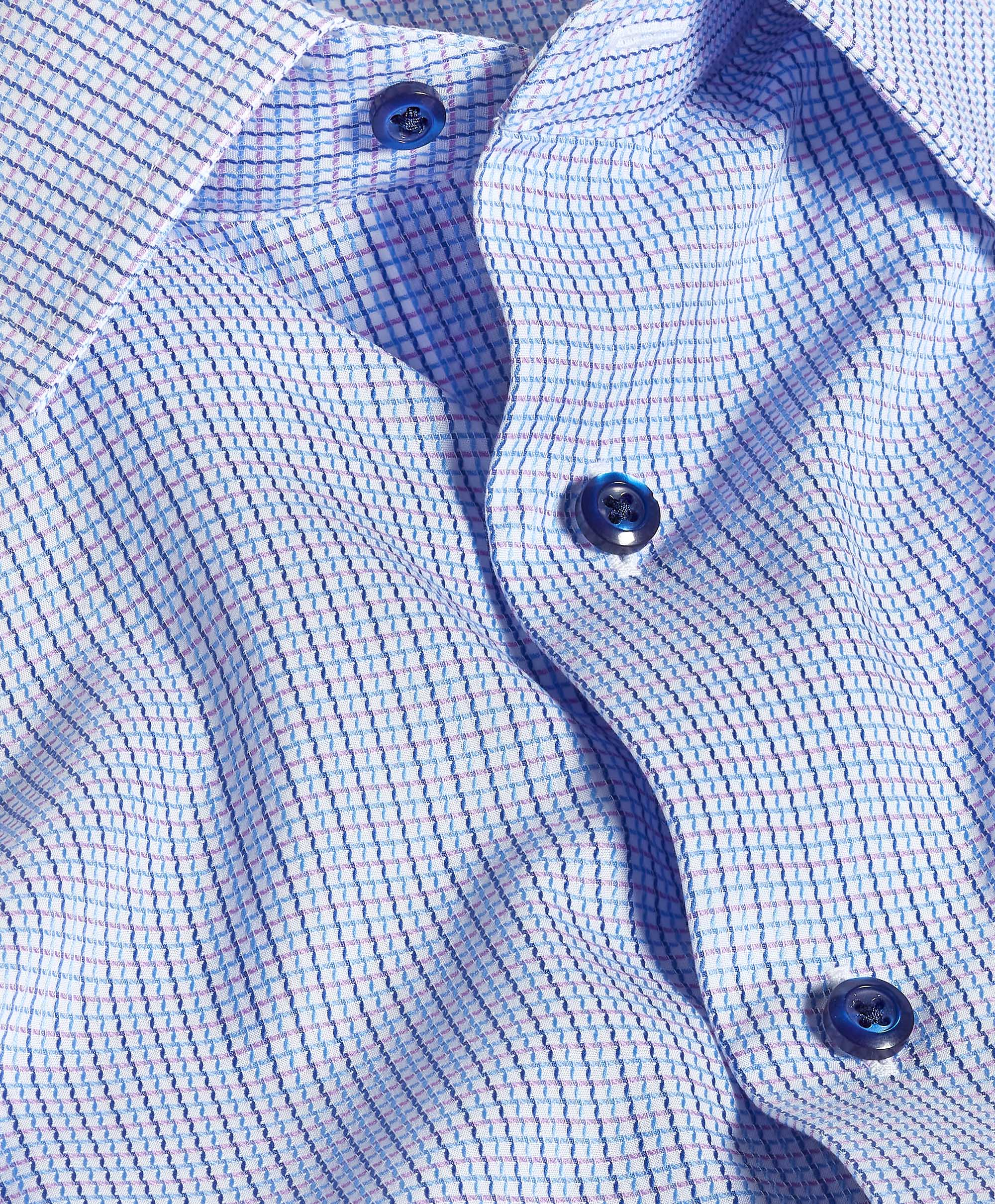 David Donahue - Blue & Berry Micro Dobby Check Dress Shirt