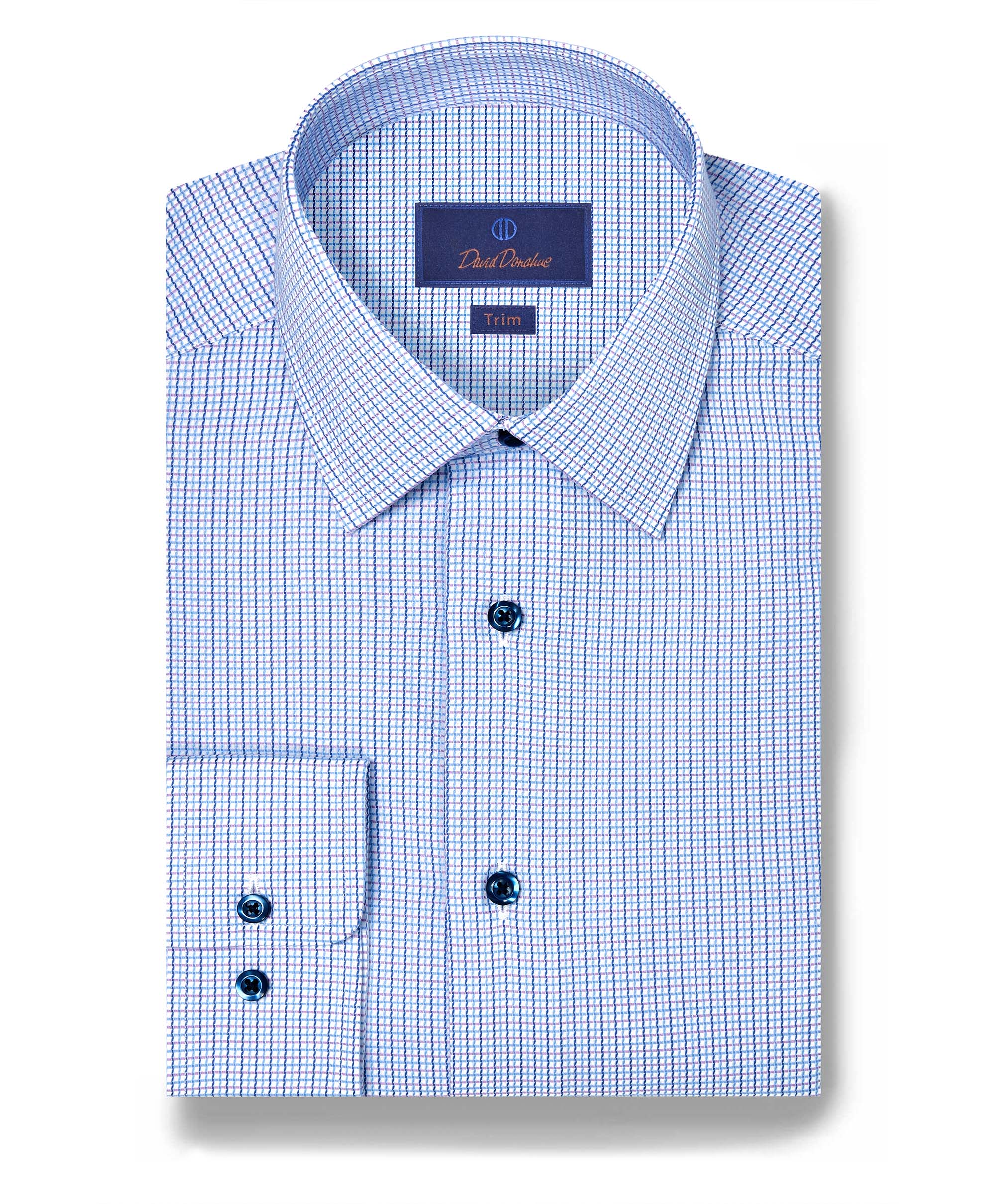 David Donahue - Blue & Berry Micro Dobby Check Dress Shirt
