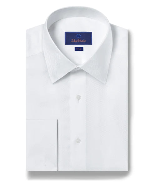 David Donahue - Dobby Weave Tuxedo Formal Shirt (Trim) - White