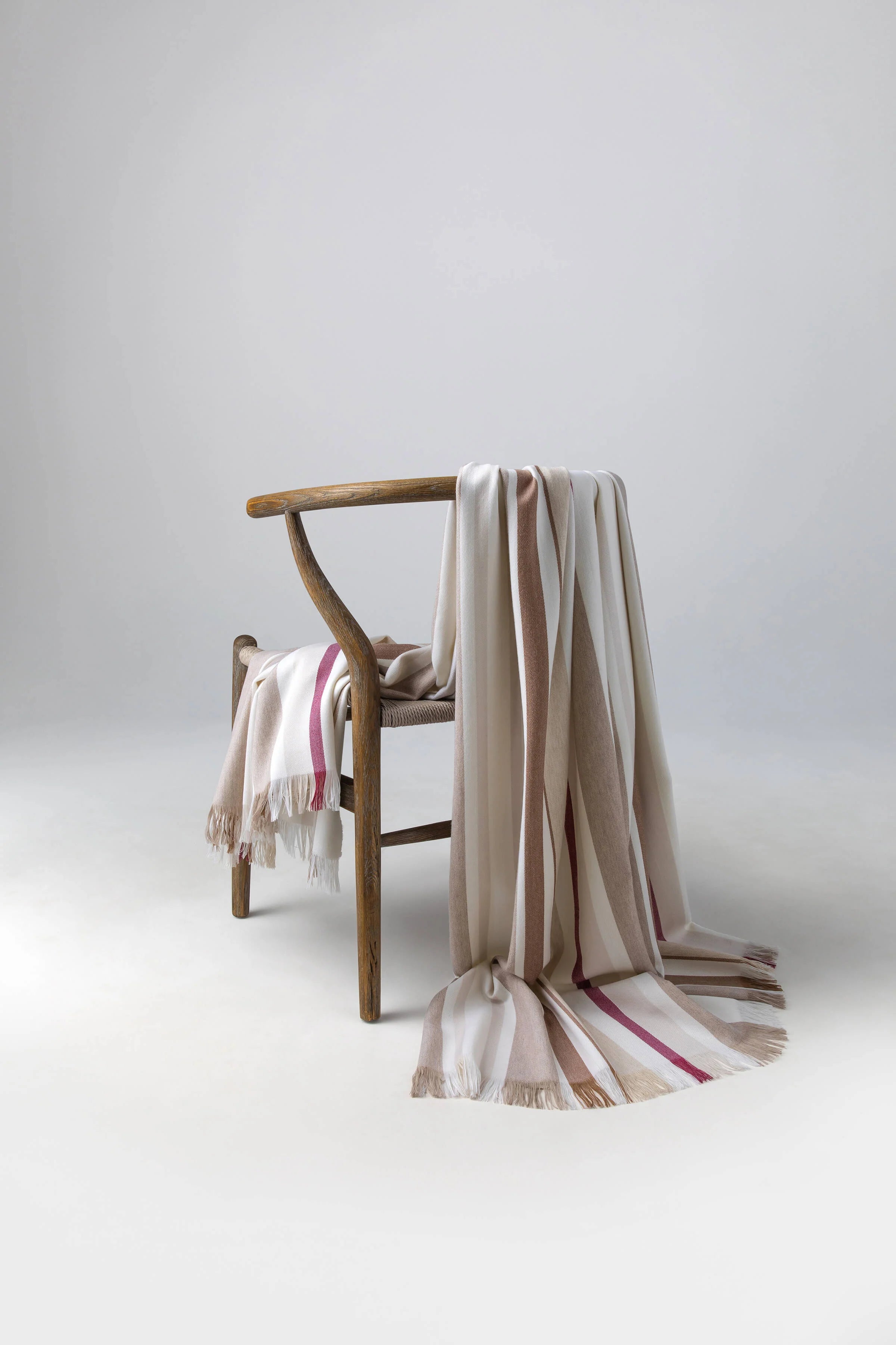 Johnstons of Elgin - Multi Stripe Merino Throw - Natural
