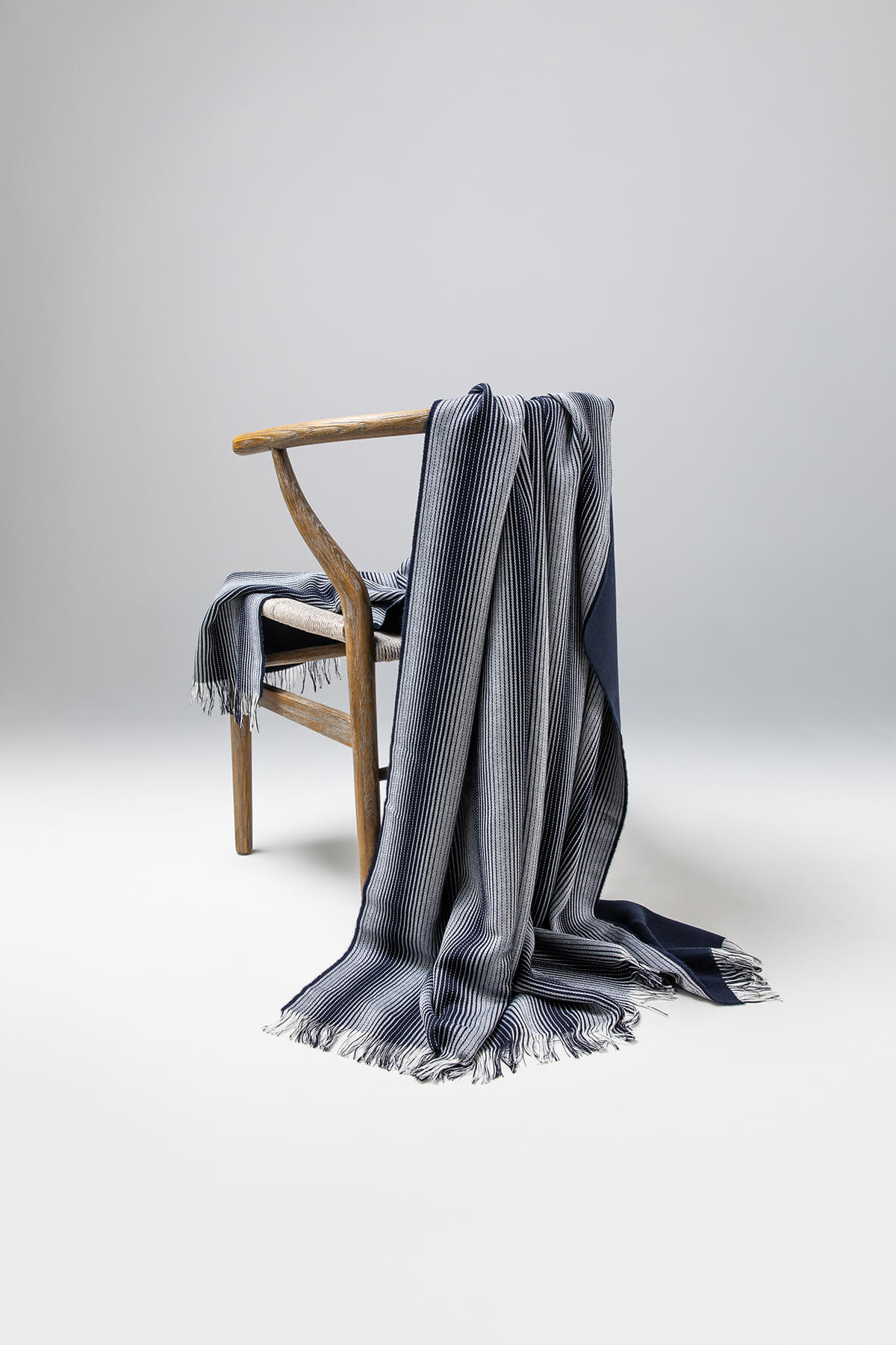 Johnstons of Elgin - Navy Ombré Stripe Merino Throw