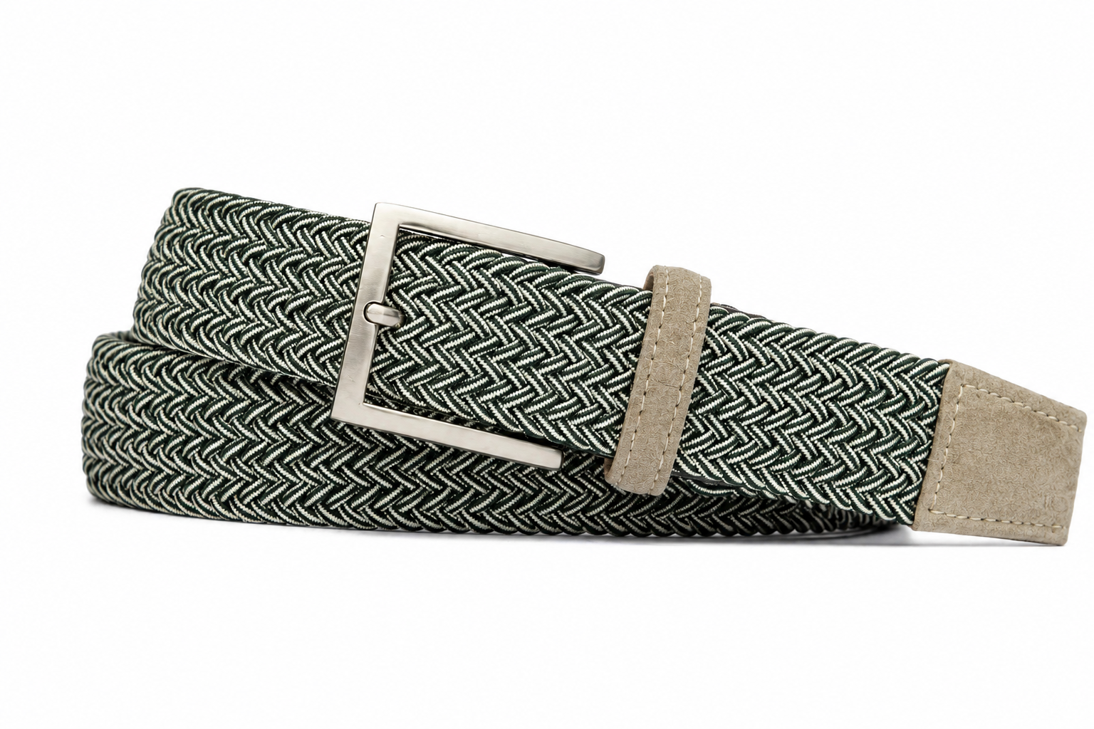 W. Kleinberg - Stretch Suede Calf Belt - Green Stripe