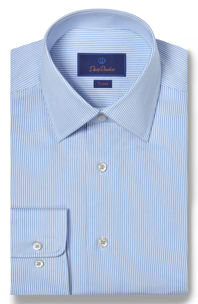 David Donahue - New Stripe Trim Fit Dress Shirt - White/Blue 15 x 34/35 David Donahue - New Stripe Trim Fit Dress Shirt - White/Blue 15 x 34/35