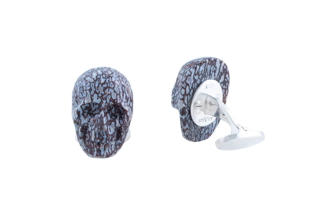 Spivey - White Fossil Dinosaur Bone Mummy Skull Sterling Cufflinks