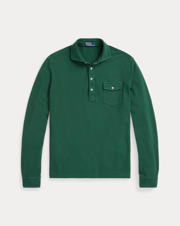 POLO Ralph  Lauren - Original Label Long Sleeve Weathered Mesh Knit Polo - Northwest Pine