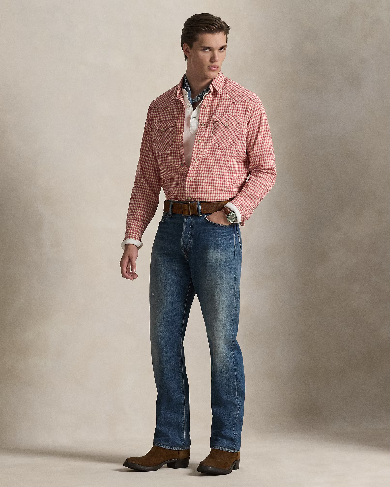 Ralph Lauren - Classic Fit Checked Western Shirt - Off White Red