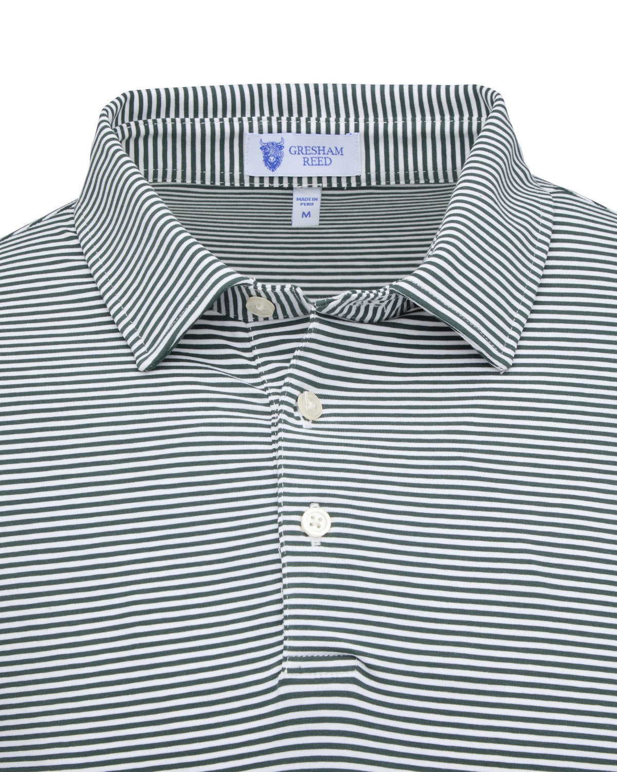 Gresham Reed - Hunter Green & White Stripe Polo